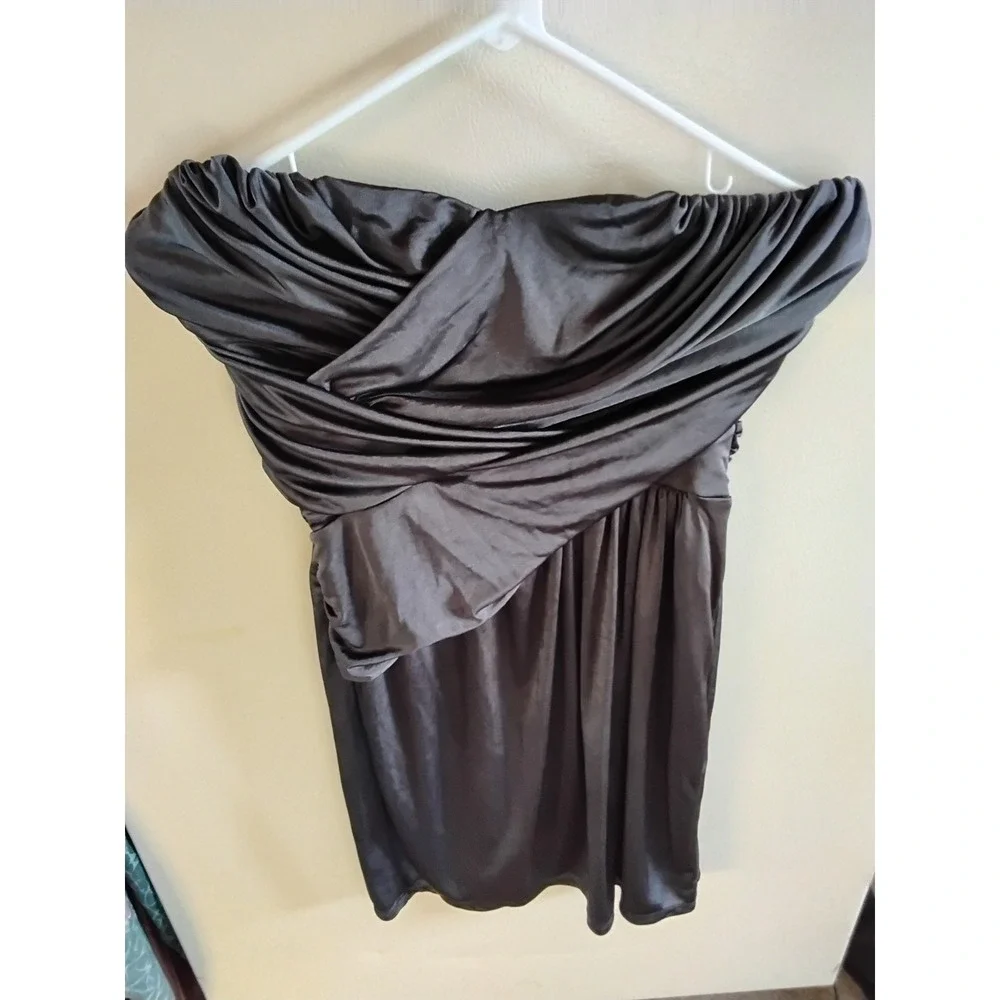 Express Black Satin Strapless Draped Crossover Mini Cocktail Dress Womens Medium